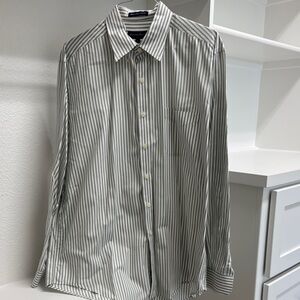 Austin Reed Mens XL Long Sleeve Button Down White Gray Stripe Dress Shirt Cotton